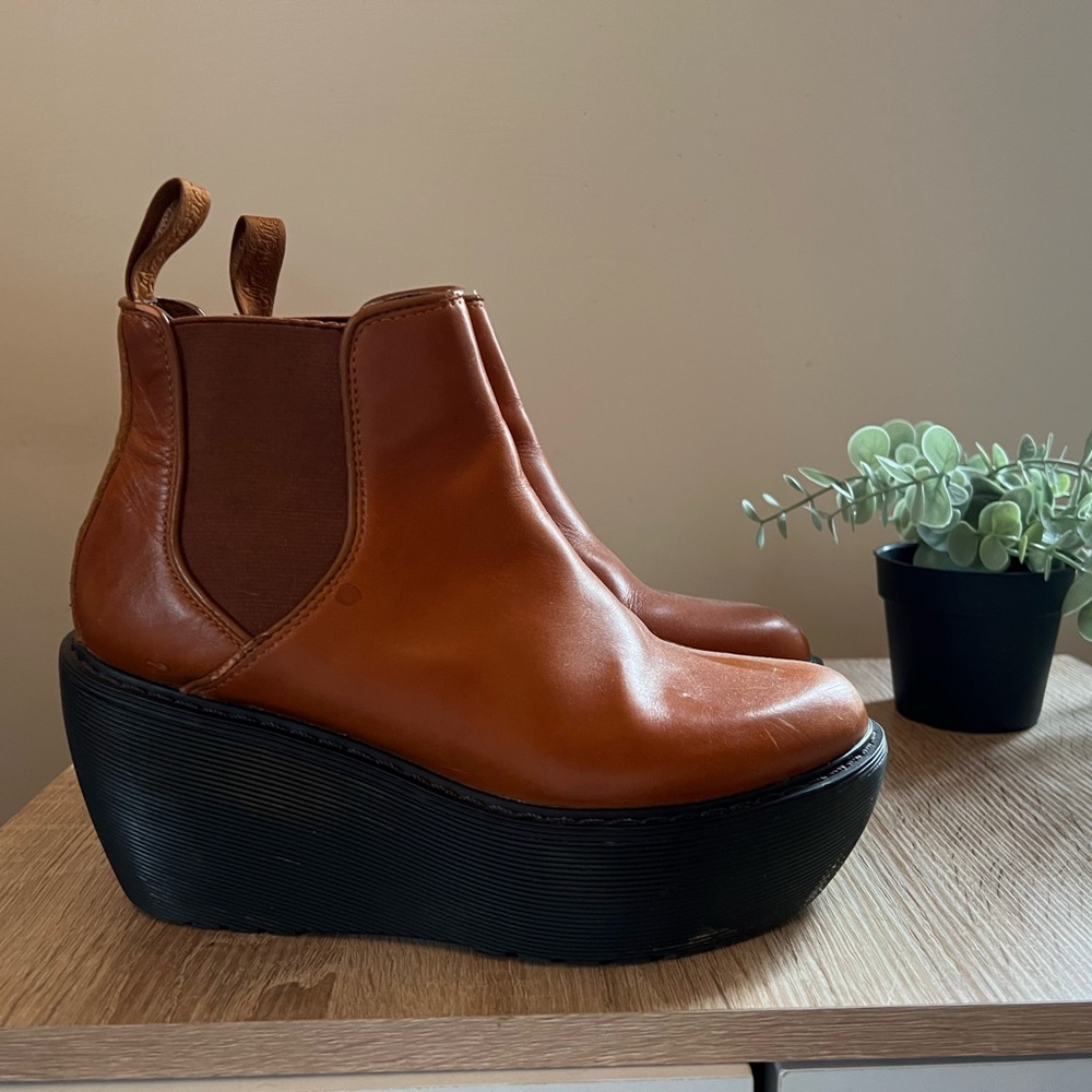 Dr. Martens Tan Leather Platform Chelsea Boots